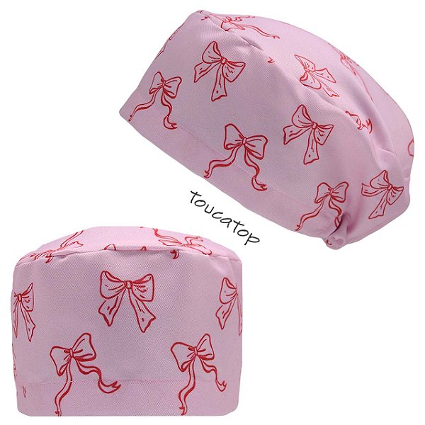Touca Feminina ALICE, Laços contorno Vermelho, Rosa
