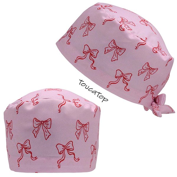 Gorro Cirúrgico, Laços contorno Vermelho, Rosa