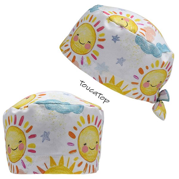 Gorro Cirúrgico, Desenho Sol, Nuvem, Estrela, Branco