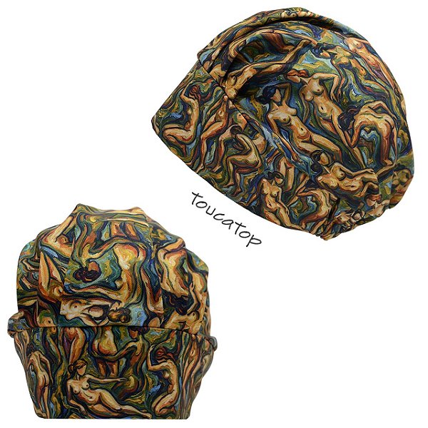 Touca Cirúrgica Feminina, Pintura Óleo, Silhuetas Femininas Nua, Verde