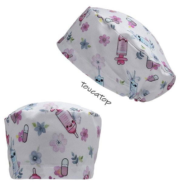 Touca Feminina ALICE, Seringas e comprimidos Felizes, Branco