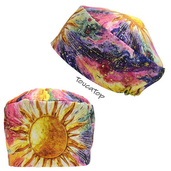 Touca Feminina ALICE, Sol Artístico dourado Frontal, Colorido, Amarelo