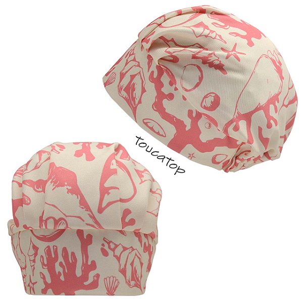 Touca Cirúrgica Feminina, Conchas e Corais traço Salmão, Bege