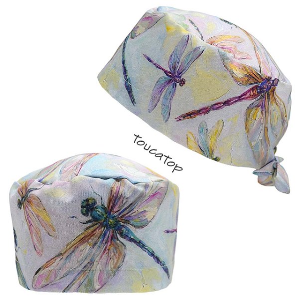 Gorro Cirúrgico, Libélulas coloridas, Aquarela, Lilas