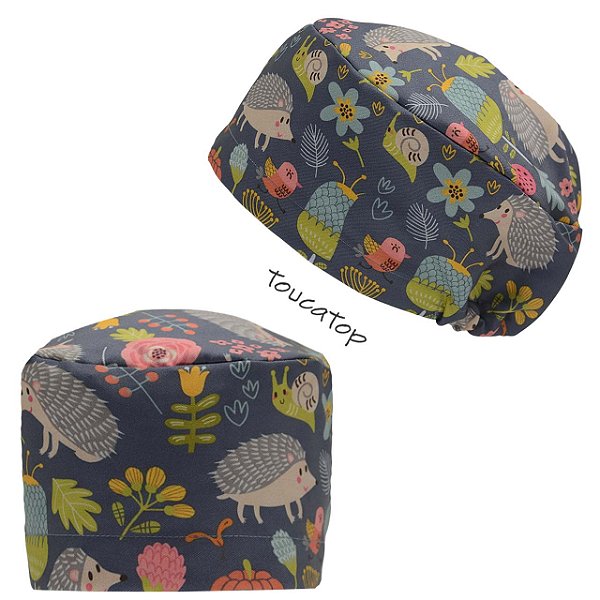 Touca Feminina ALICE, Porco Espinho, Caracol, Flores, Chumbo