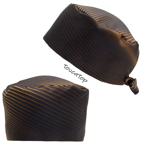 Gorro Cirúrgico, Listras Tons de Marrom e Dourado, Marrom