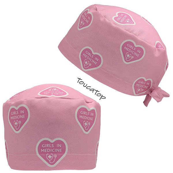 Gorro Cirúrgico, Frase Balão Coração. Girls In Medicine, Rosa
