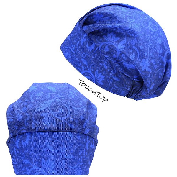 Touca Cirúrgica Feminina, Arabesco, Tons de Azul e Preto, Degradê