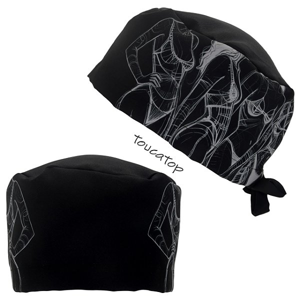Gorro Cirúrgico, Silhuetas Femininas, Rabiscos Brancos Corpo, Preto