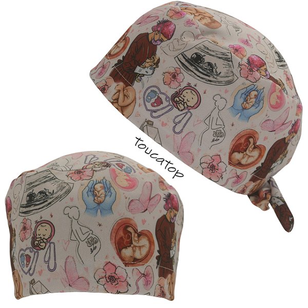 Gorro Cirúrgico, Bebês, Desenhos Obstetrícia e Partos, Tons de Rosa
