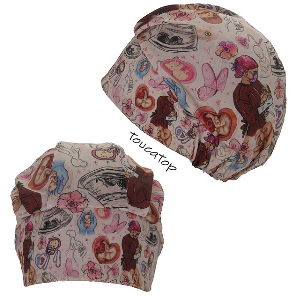 Touca Cirúrgica Feminina, Bebês, Desenhos Obstetrícia, Tons de Rosa