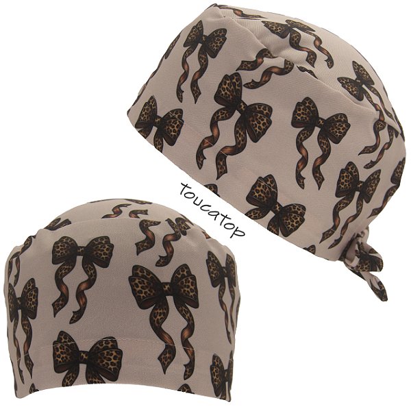 Gorro Cirúrgico, Laços Marrons, Oncinha, Marrom, Bege