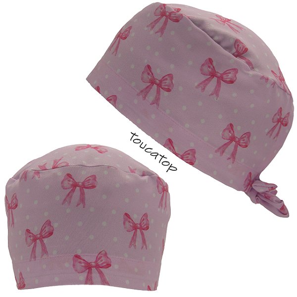 Gorro Cirúrgico, Laços Rosa, Poás Brancos, Rosa