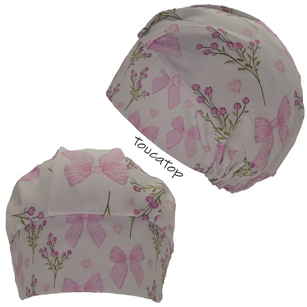 Touca Cirúrgica Feminina, Laços Rosa, Xadrez, Flores, Corações, Branco