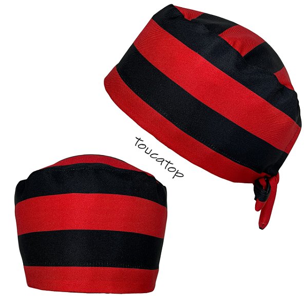 Gorro Cirúrgico, Listras Largas Vermelhas e Pretas, Horizontais, Times
