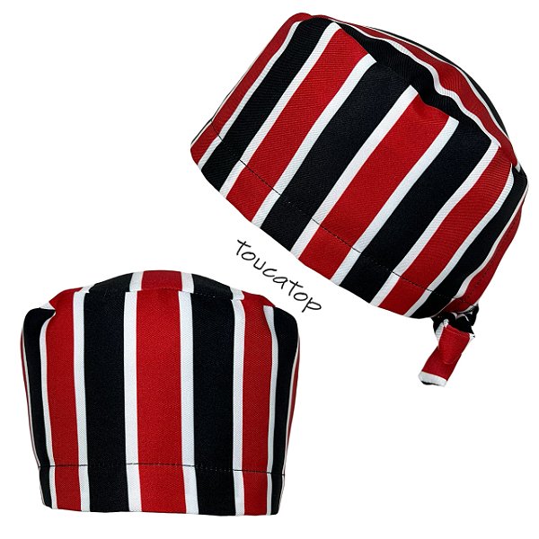 Gorro Cirúrgico, Listras Vermelhas, Pretas e Brancas, Verticais, Times