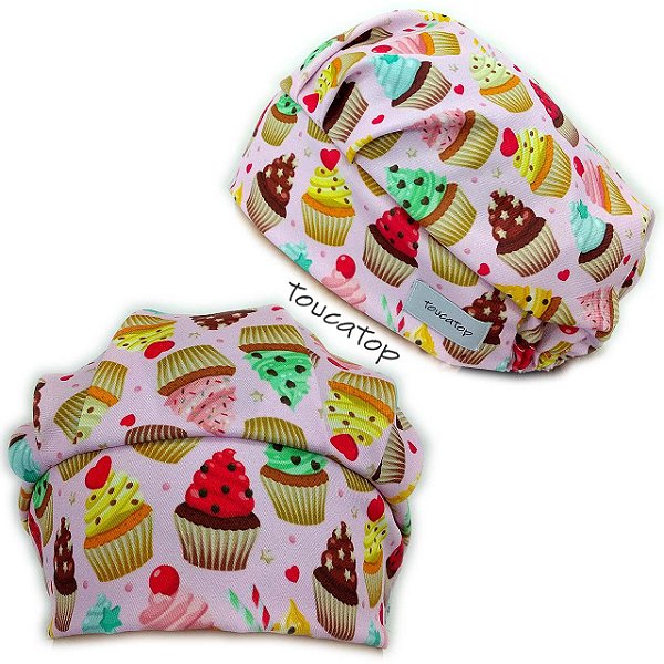Touca Cirúrgica Feminina, Cupcakes Coloridos, Rosa