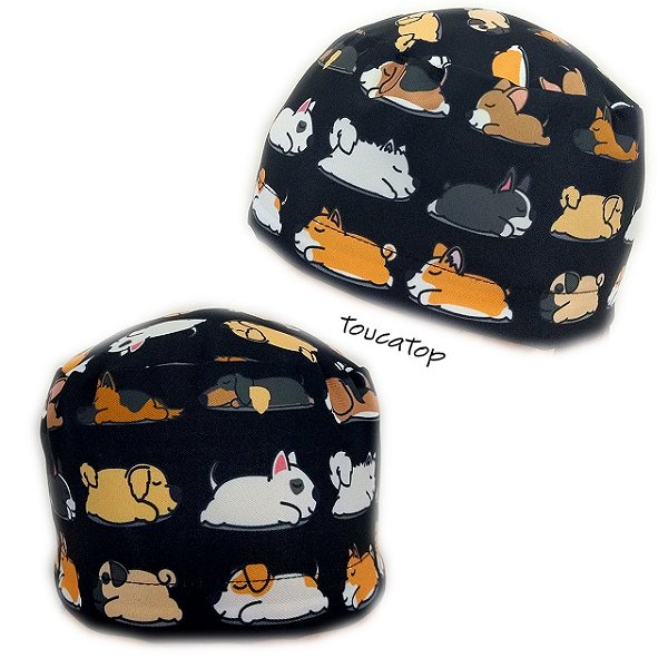 Gorro Cirúrgico, Vários Cachorrinhos Desenhados, Dog, Cachorro, Preto