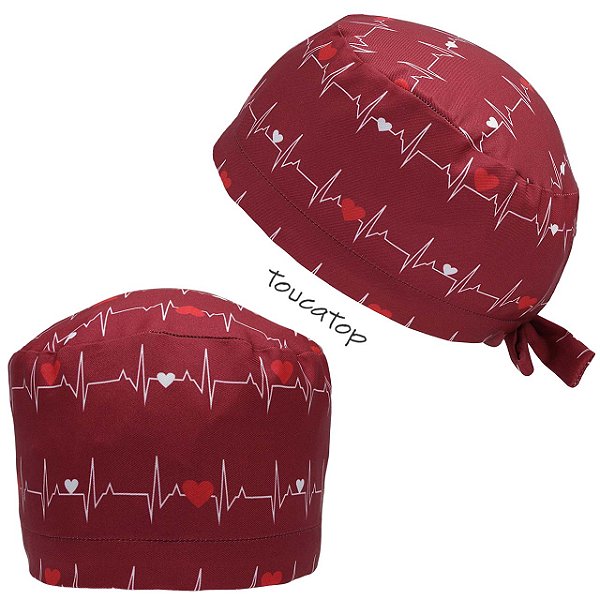 Gorro Cirúrgico, Batimentos Cardíacos, ECG, Bordô