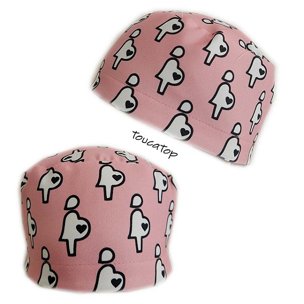 Gorro Cirúrgico, Mãe Grávida com Coração na Barriga, Rosa