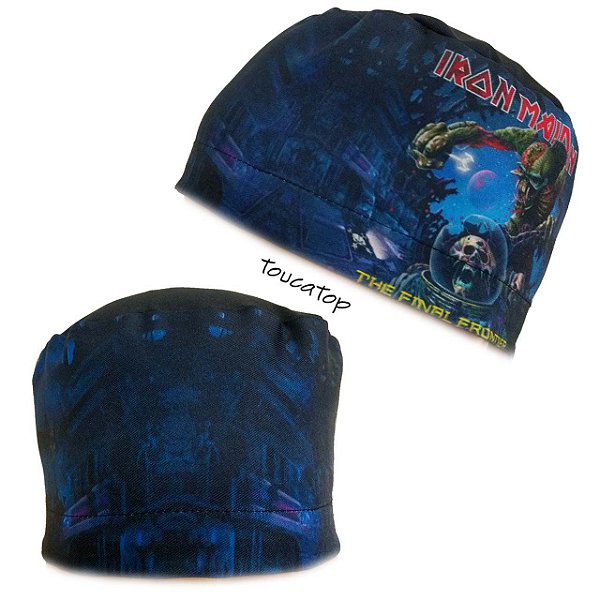 Gorro Cirúrgico, Iron Maiden, Logo e Desenhos na Lateral, Azul