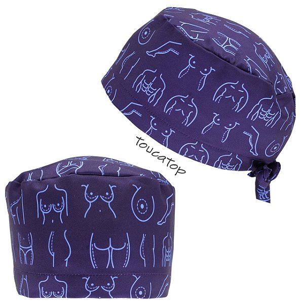 Gorro Cirúrgico, Silhuetas Masculinas e Femininas Azuis, Azul Escuro