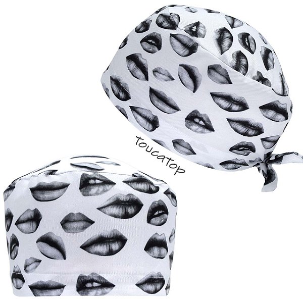 Gorro Cirúrgico, Desenhos de Bocas, Grafite, Branco