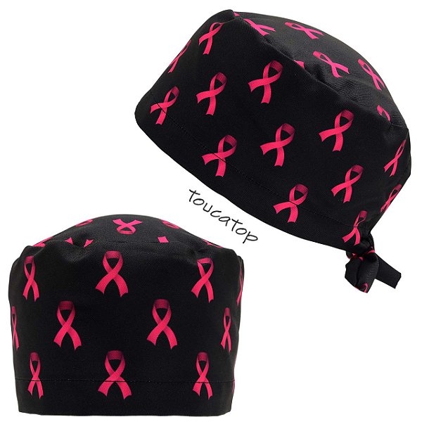 Gorro Cirúrgico, Outubro Rosa, Laços Rosa, Preto