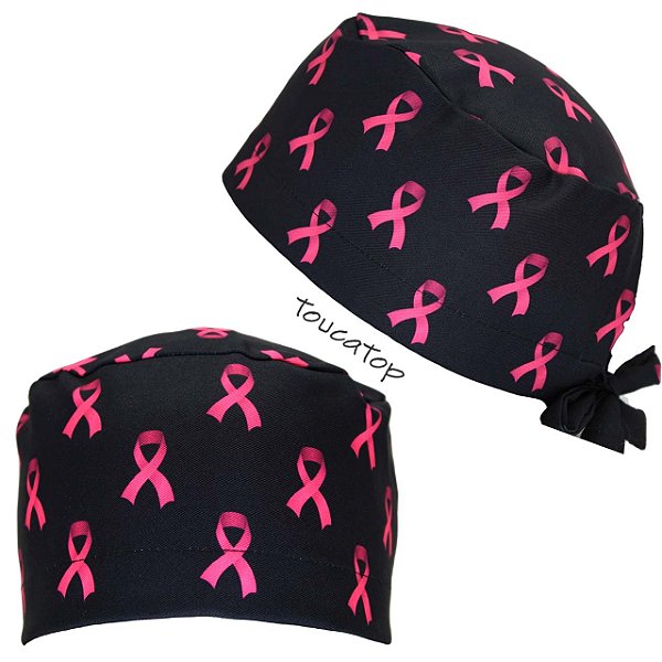 Gorro Cirúrgico, Outubro Rosa, Laços Rosa, Preto