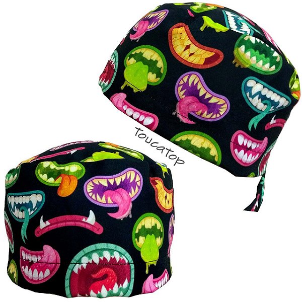 Gorro Cirúrgico, Bocas e Sorrisos de Monstros, Preto
