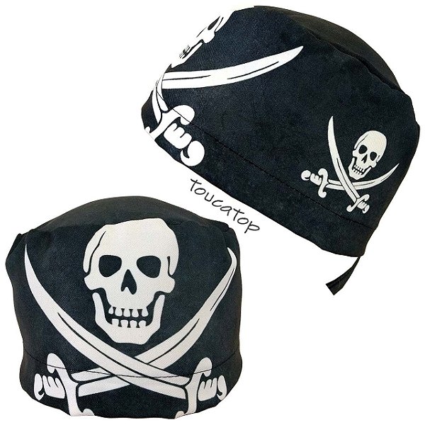 Gorro Cirúrgico, Caveiras Espadas Cruzadas Preto Acinzentado