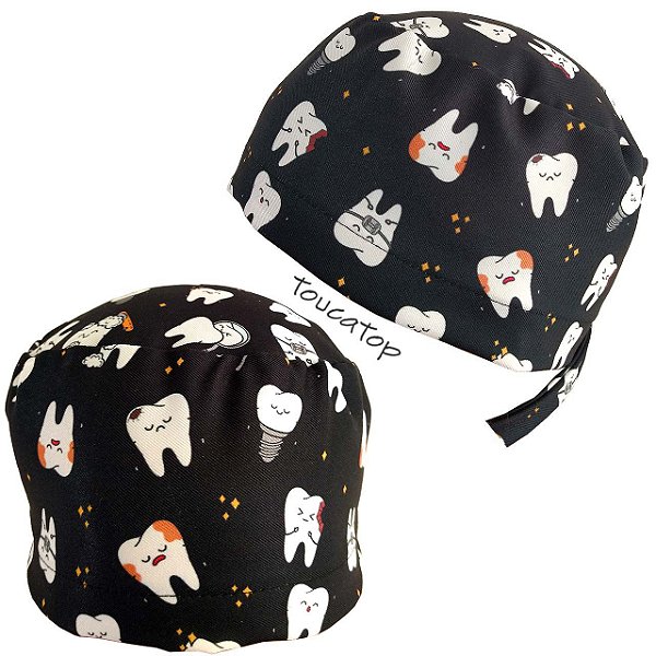 Gorro Odontológico, Dentes com Cárie, Desenhos Coloridos, Preto