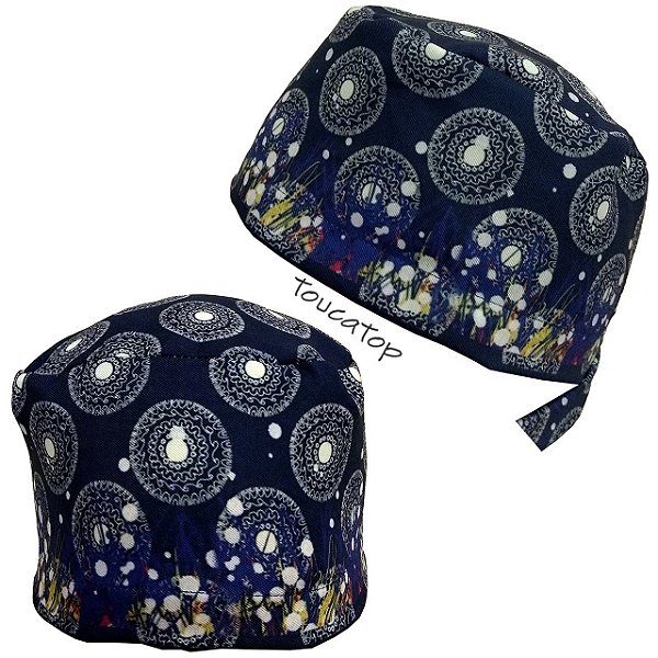 Gorro Cirúrgico, Mandalas Brancas,  Grey's Anatomy,  Azul Marinho