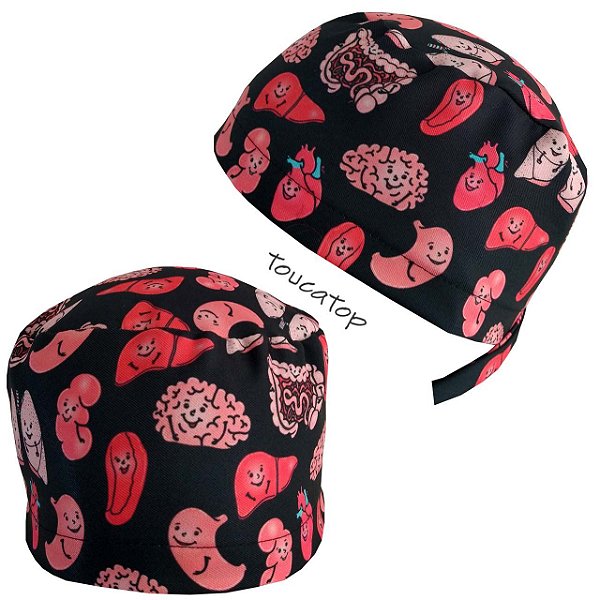 Gorro Cirúrgico, Órgãos Humanos, Desenhos Sorrisos, Preto