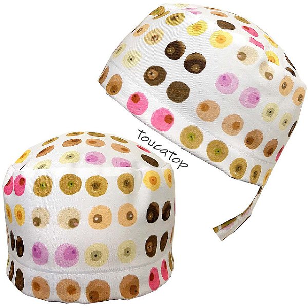 Gorro Cirúrgico, Mamas Coloridas Desenhadas, Branco