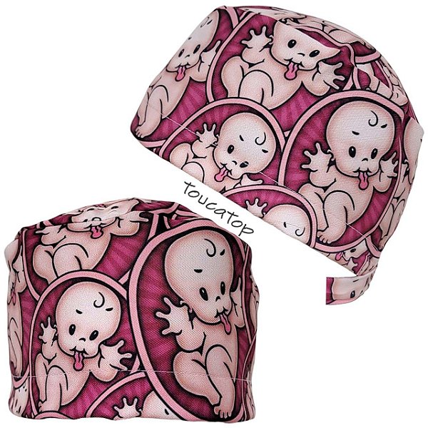 Gorro Cirúrgico, Bebê Brincalhão Mostrando a Língua, Vermelho