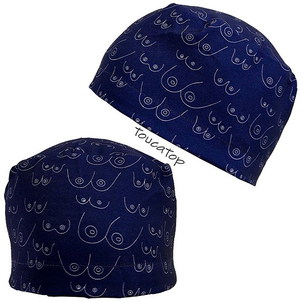 Gorro Cirúrgico, Mamas e Peitos, Traços Brancos, Azul Marinho