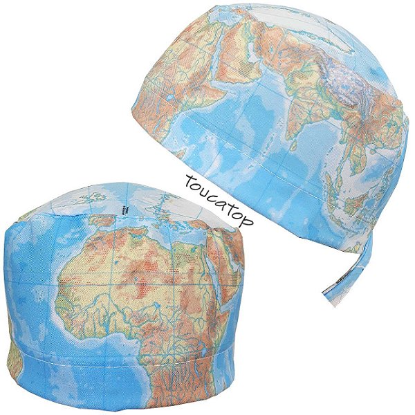 Gorro Cirúrgico, Mapa-múndi, Mapas, Azul