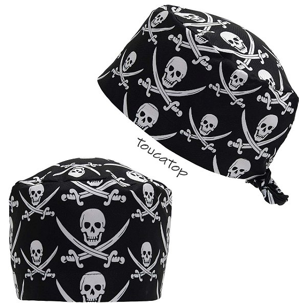 Gorro Cirúrgico, Caveiras Médias, Espadas Cruzadas, Preto