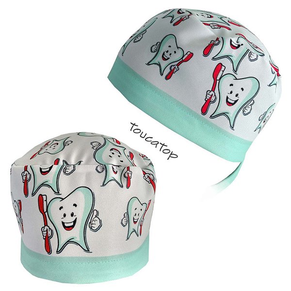 Gorro Cirúrgico, Escovas Vermelhas, Barra Verde, Branco