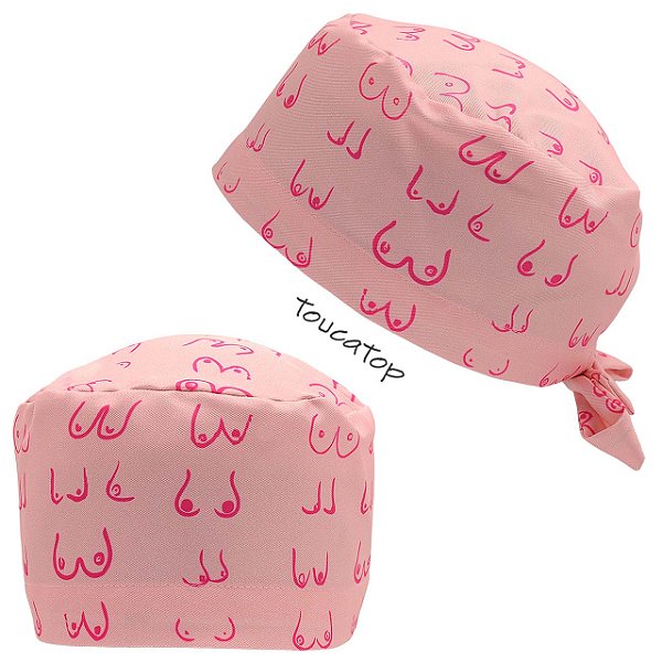 Gorro Cirúrgico, Mamas Contorno Traços Rosa, Rosa Claro