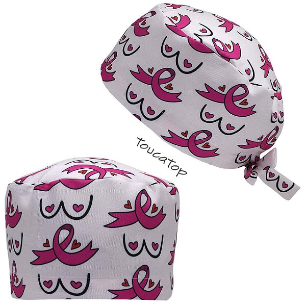 Gorro Cirúrgico, Outubro Rosa Laços Rosa Estilizados, Mamas, Rosa