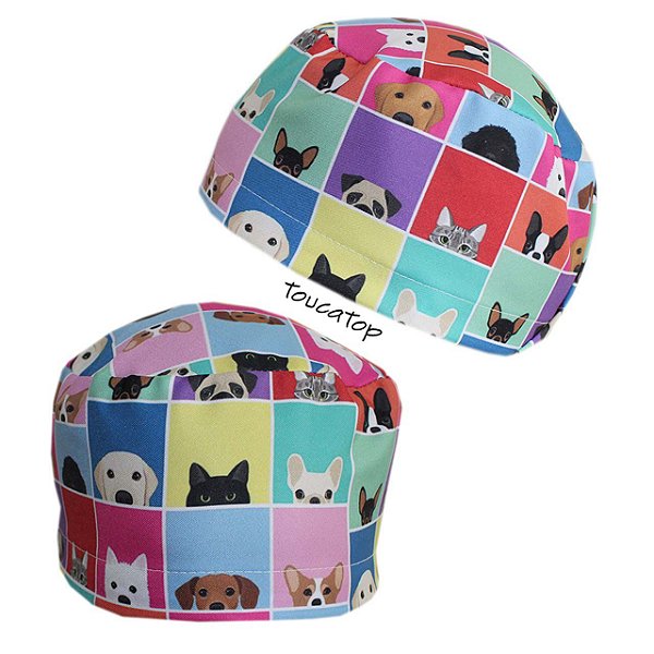 Gorro Cirúrgico, Cachorros e Gatos, Dogs, Quadradinhos Coloridos