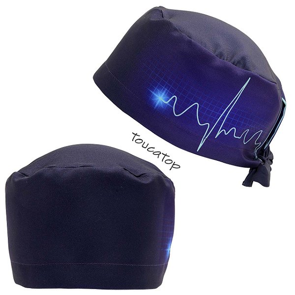 Gorro Cirúrgico, ECG Verde Água, Batimentos, Azul Degradê
