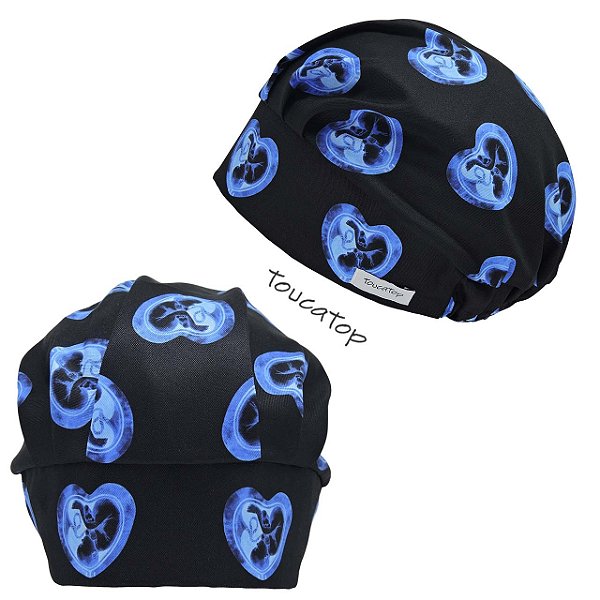 Touca Cirúrgica Feminina, Bebê Útero, Formato Coração, Preto