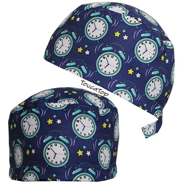 Gorro Cirúrgico, Despertadores Azuis, Hora de Dormir, Azul Escuro