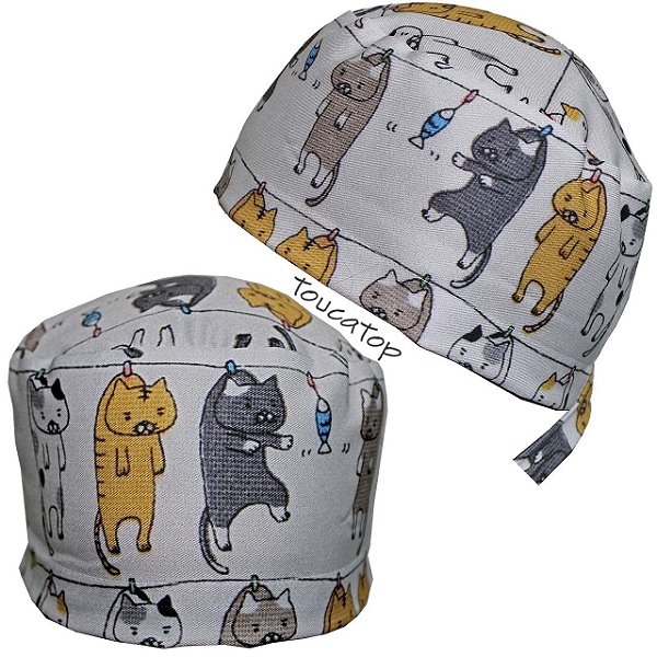 Gorro, Gatinhos Coloridos Secando no Varal, Cinza Claro