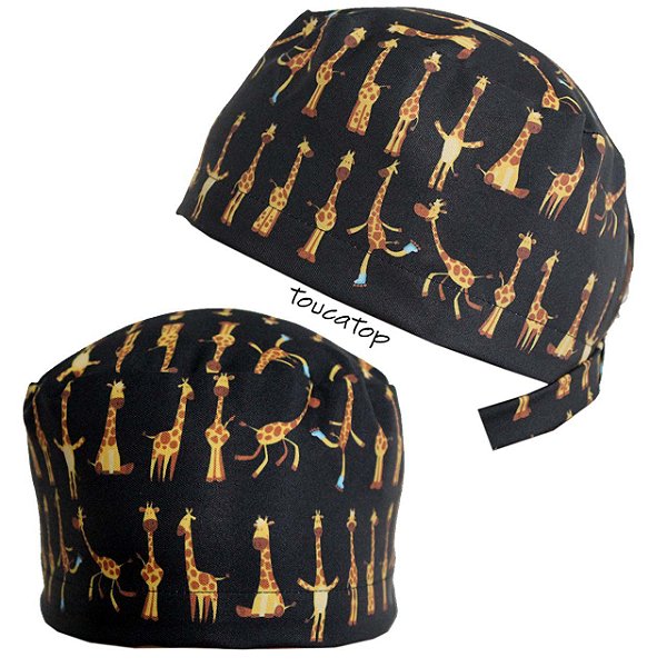 Gorro Cirúrgico, Desenhos Girafas Fazendo Poses, Preto