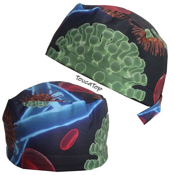 Gorro Cirúrgico, Coronavírus Verde, Hemácias, Azul