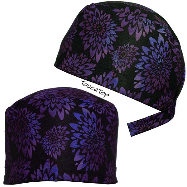 Gorro Cirúrgico, Flor, Folha, Azul com Roxo, Dr Webber